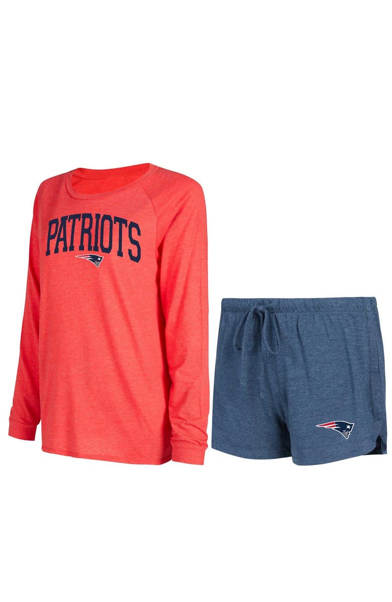 CONCEPTS SPORT Women's Concepts Sport Navy/Red New England Patriots Raglan Long Sleeve T-Shirt & Shorts Lounge Set, Main, color, 