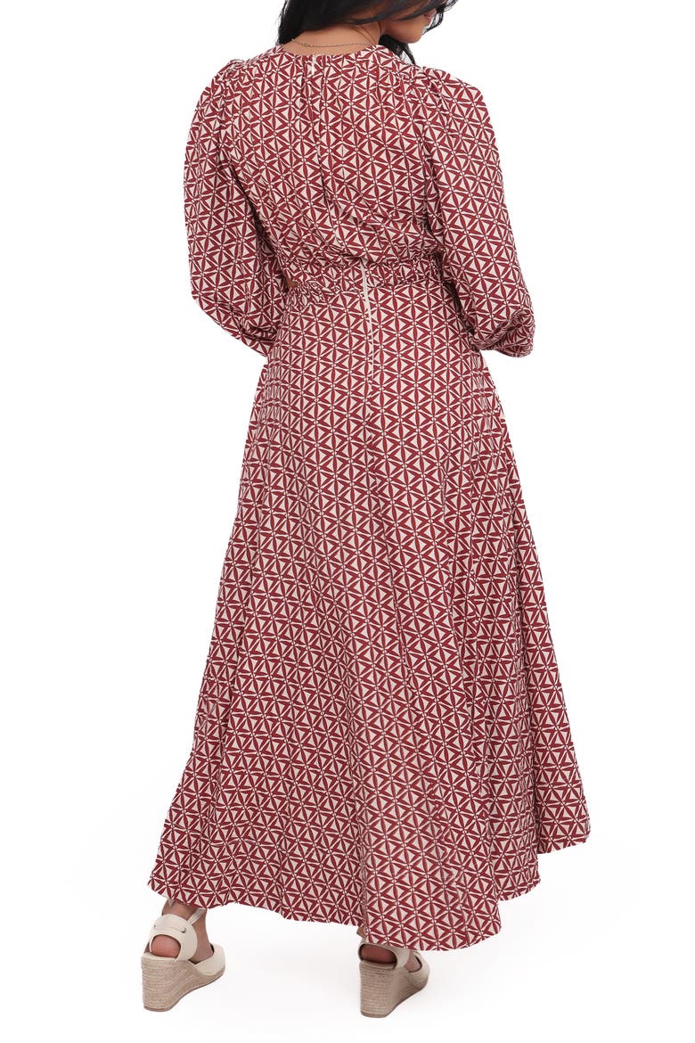Ginnee Puff Shoulder Cutout Maxi Dress, Alternate, color, BROWN GEO
