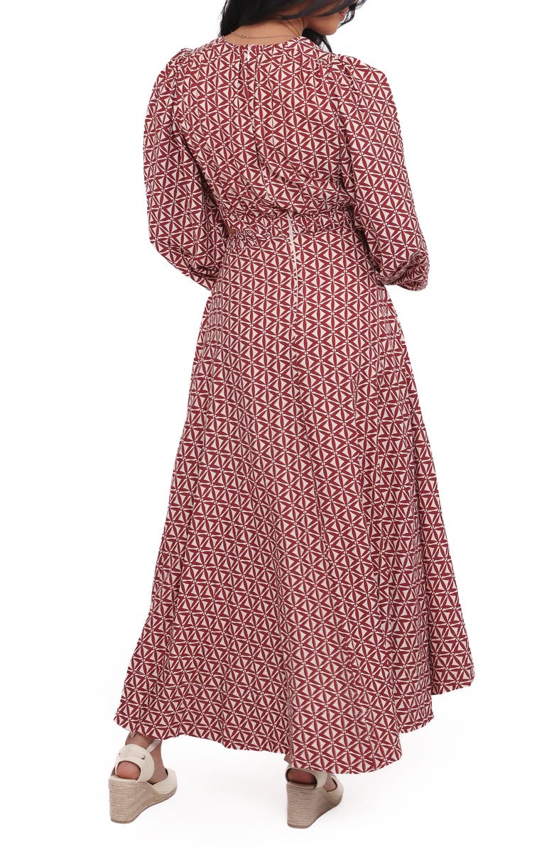 Petal & Pup Ginnee Puff Shoulder Cutout Maxi Dress, Alternate, color, Brown Geo