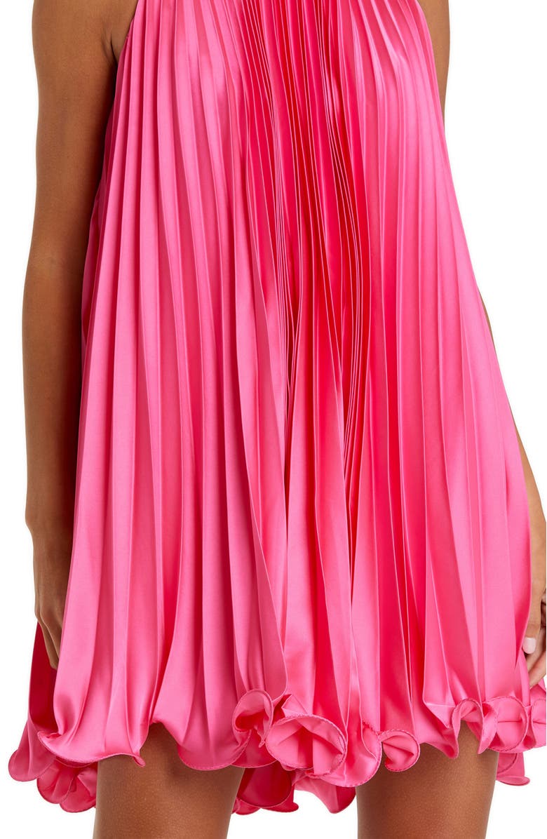 Mac Duggal Pleated Halter Neck Flowy Mini Trapeze Dress, Alternate, color, Candy Pink