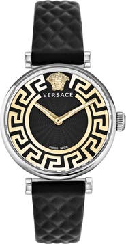 Versace Greca Chic Leather Strap Watch, 35mm