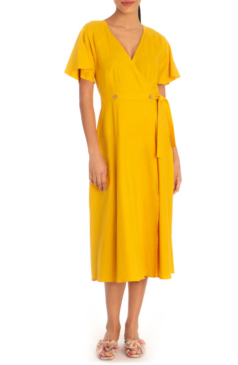 Donna Morgan Short Flutter Sleeve Linen Midi Dress, Main, color, 
