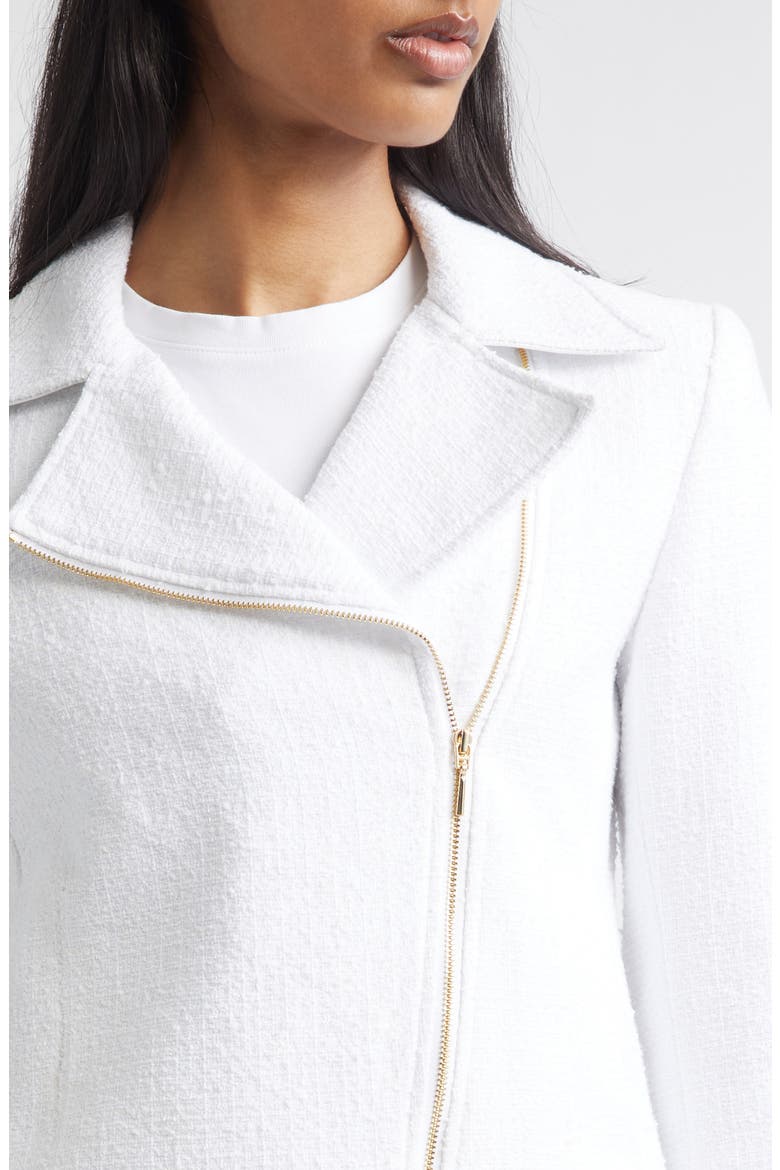 Leather Trim Matte Cotton Tweed Zip Jacket, Alternate, color, BRIGHT WHITE