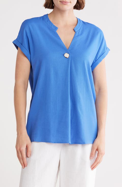 Split Neck Drop Sleeve Top