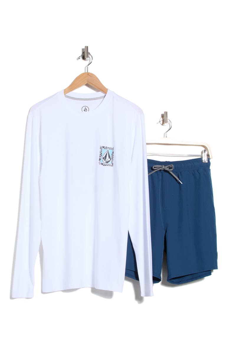 Rashguard Top & Swim Shorts Set, Alternate, color, WHITE