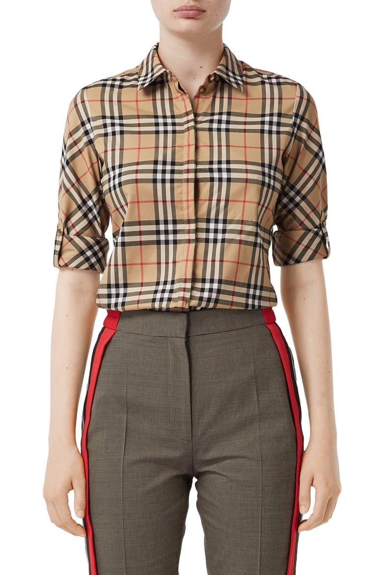 Luka Vintage Check Stretch Cotton Twill Shirt, Main, color, ARCHIVE BEIGE IP CHK