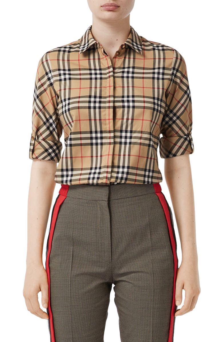 Burberry Luka Vintage Check Stretch Cotton Twill Shirt, Main, color,