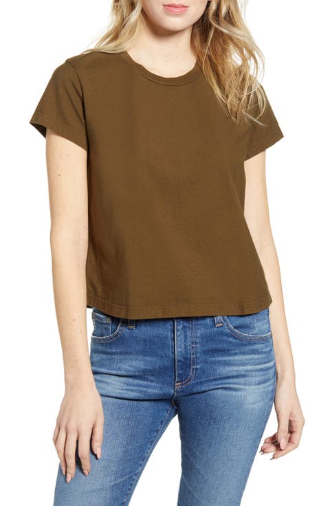 AGNONA 売れ筋商品|||アグノラ Tシャツ トップス レディース Tops Brown LAGUA LOGO RIB トップス（Tシャツ/カットソー）｜LAGUA GEM