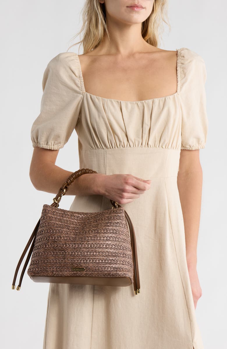 BCBG Woven Double Compartment Satchel, Alternate, color, Chocolate