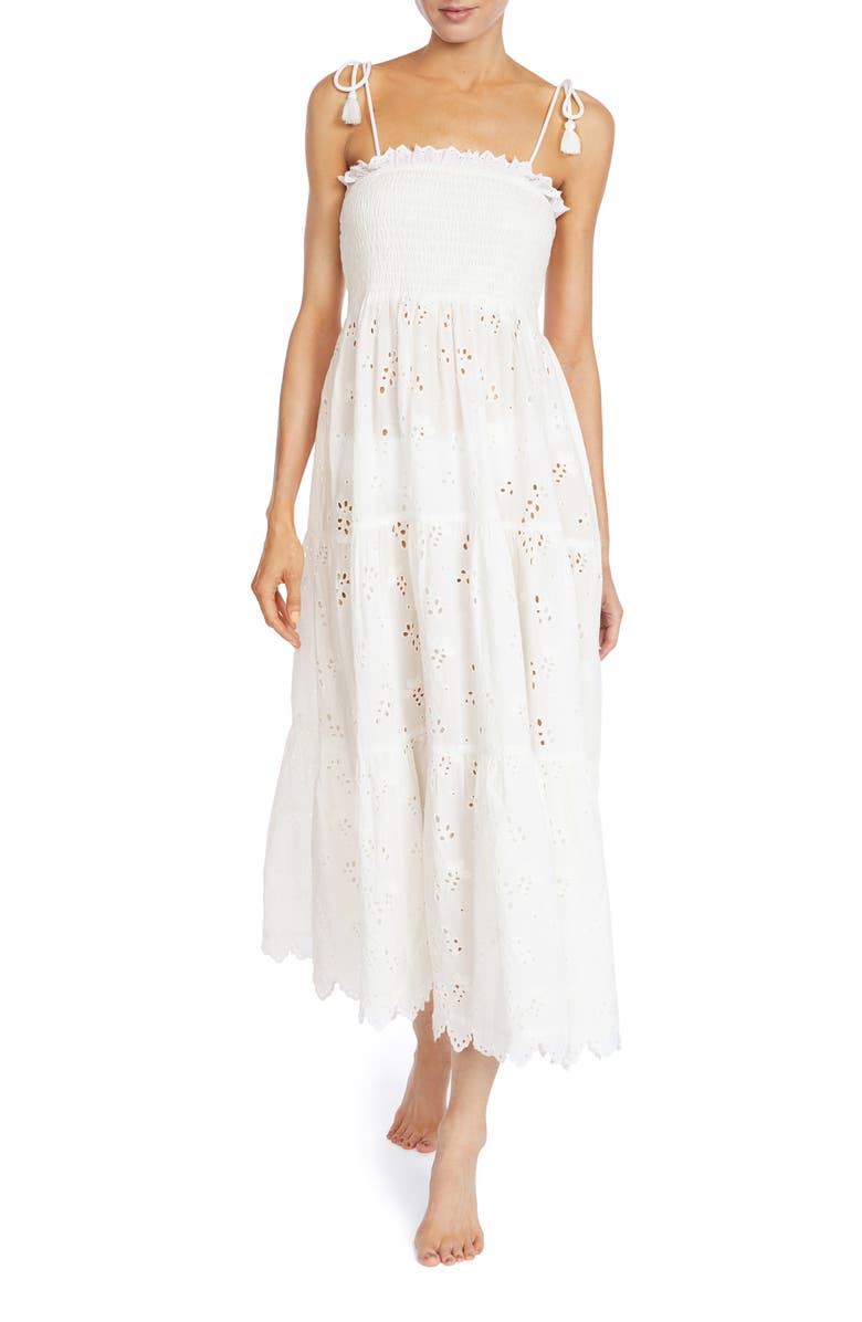 Robin Piccone Daisy Flounce Cotton Eyelet Cover-Up Dress, Main, color, 