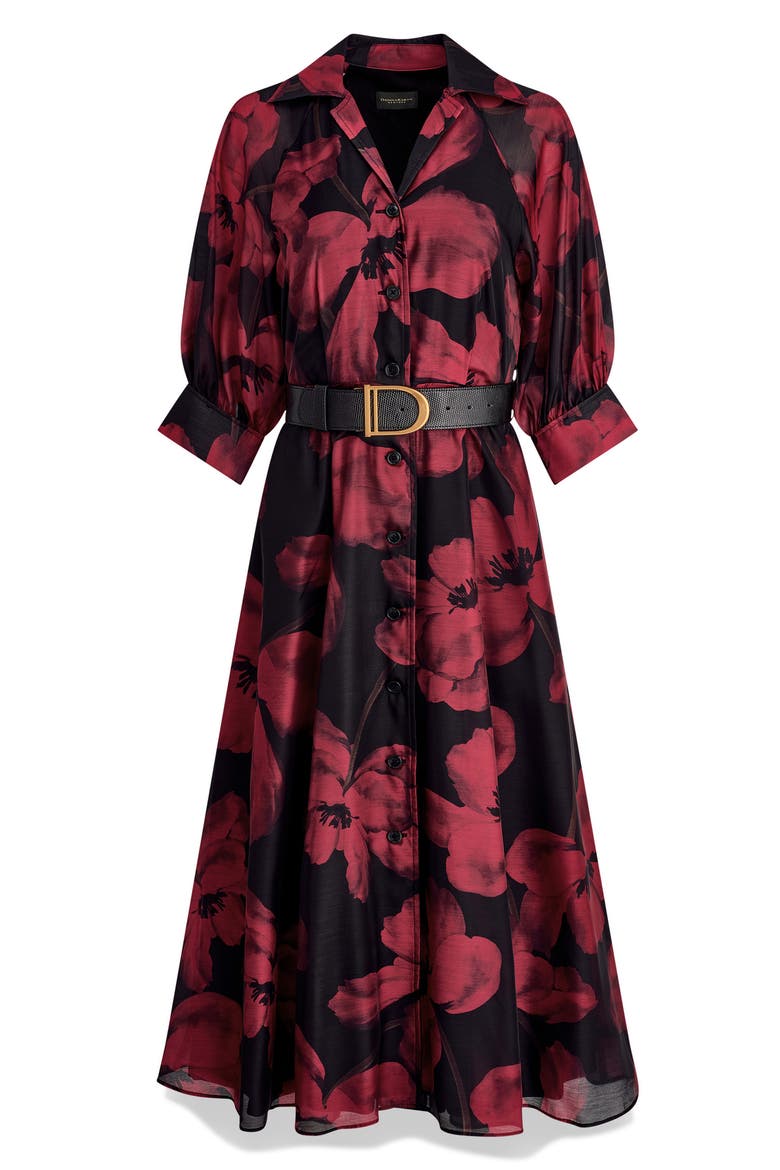 Floral Print Belted Shirtdress, Alternate, color, BLK/ RED VE
