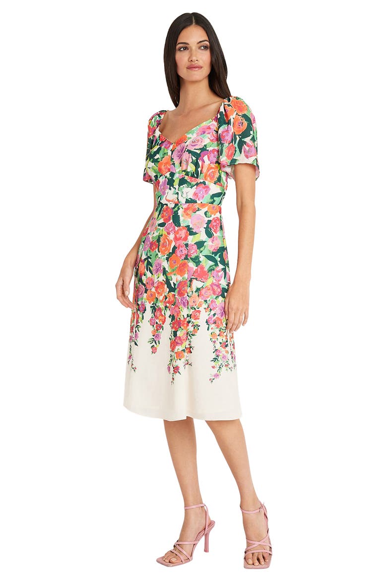 Floral Sweetheart Neck Dress, Alternate, color, IVORY/ MANGO/ PINK