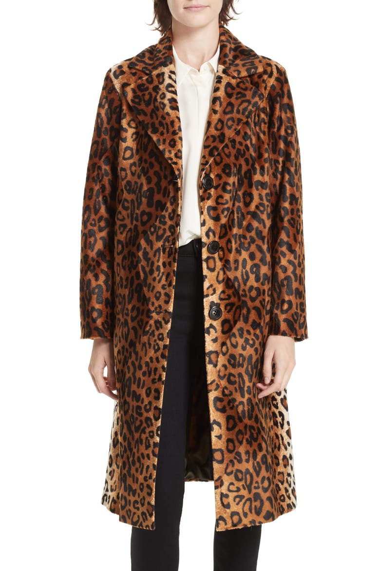 Faux Leopard Fur Coat, Main, color, BROWN LEOPARD