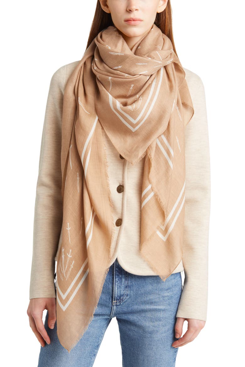 Dagger Print Scarf, Main, color, CAMEL