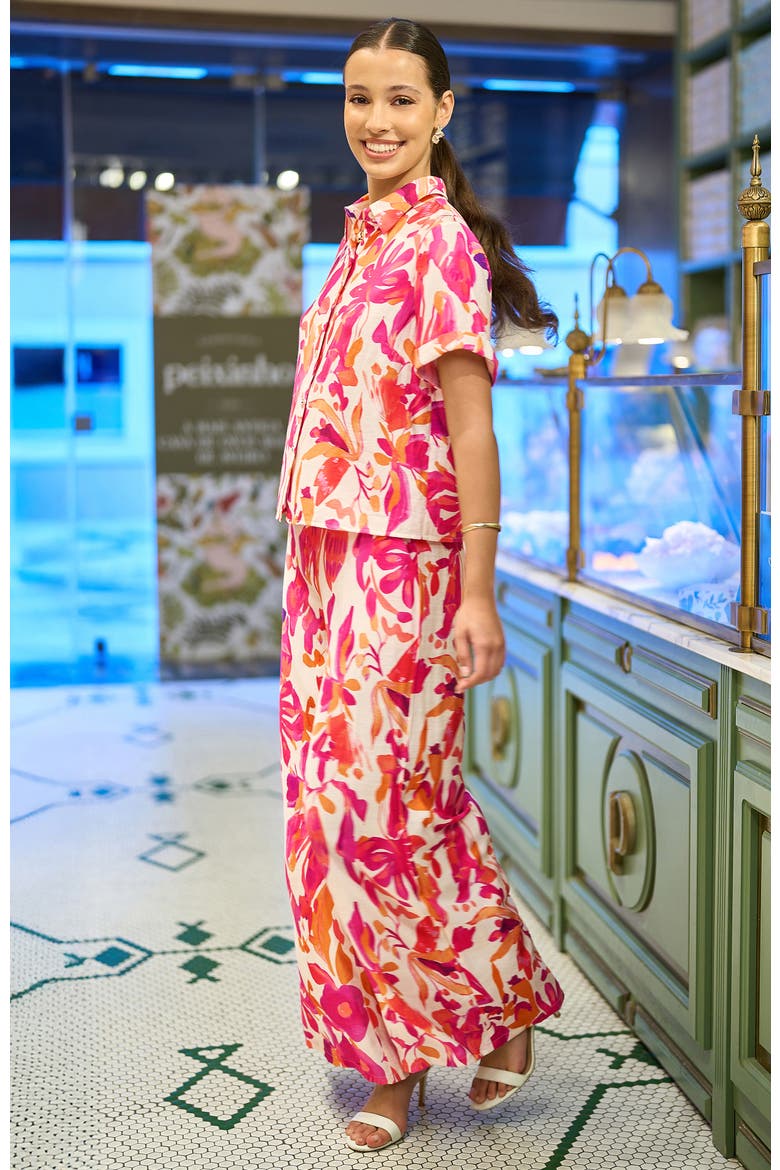 Abstract Floral Wide Leg Trousers, Alternate, color, Pink