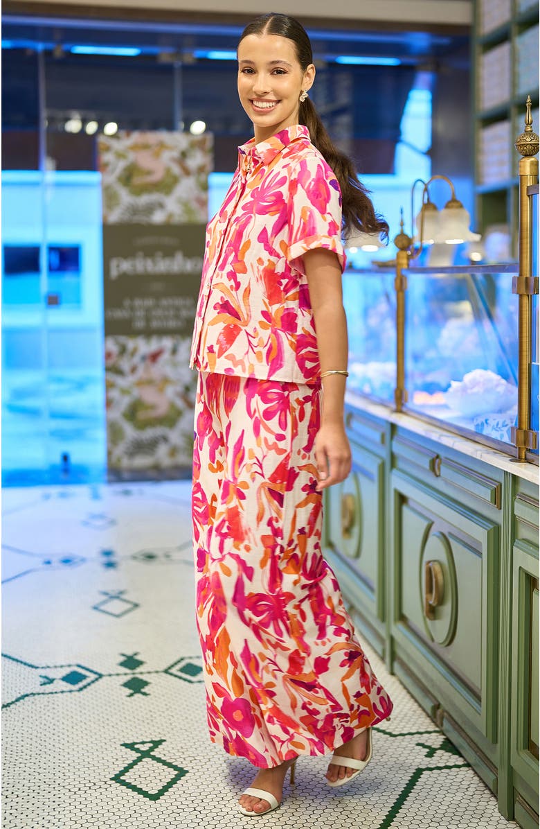 Yumi Abstract Floral Wide Leg Trousers, Alternate, color, Pink