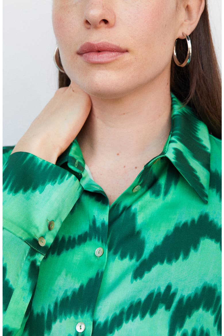 Satin Button-Up Shirt, Alternate, color, GREEN