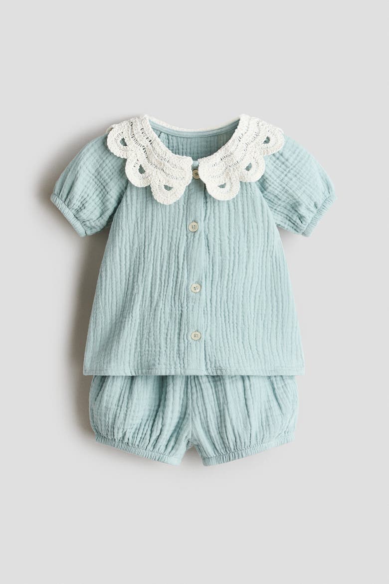2-piece Cotton Muslin Set, Alternate, color, Light turquoise