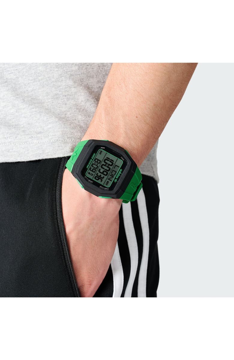 adidas Tech 1 GMT Silicone Strap Watch, 48mm, Alternate, color, Green