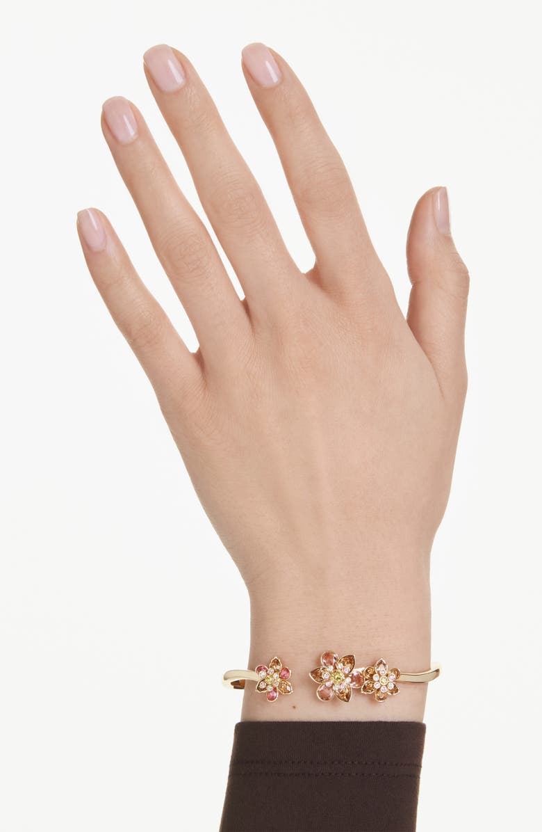 Swarovski Idyllia Crystal Flower Open Bangle Bracelet, Alternate, color, Gold/ Multi