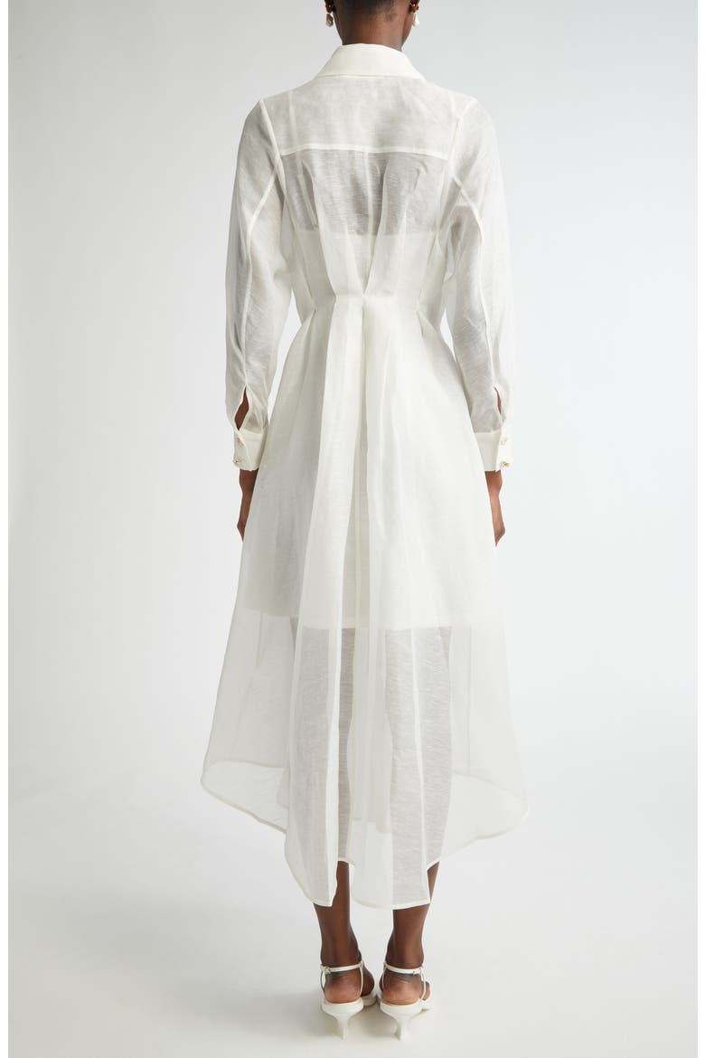 Harmony Draped Long Sleeve Organza Shirtdress, Alternate, color, IVORY