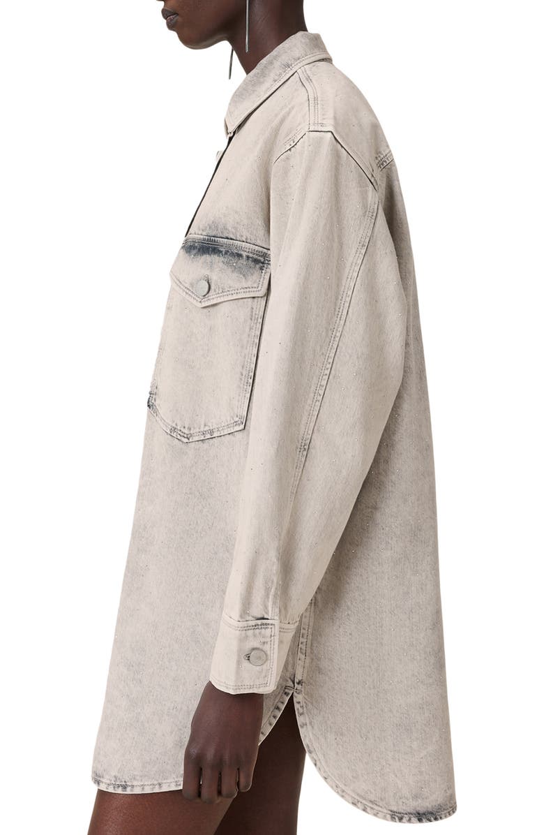 AllSaints Faye Sparkle Embellished Long Sleeve Shacket Minidress, Alternate, color, Snow Grey