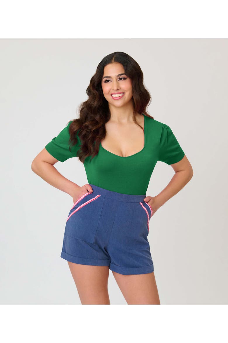 1950s Short Sleeve Sweater, Main, color, Green Solid