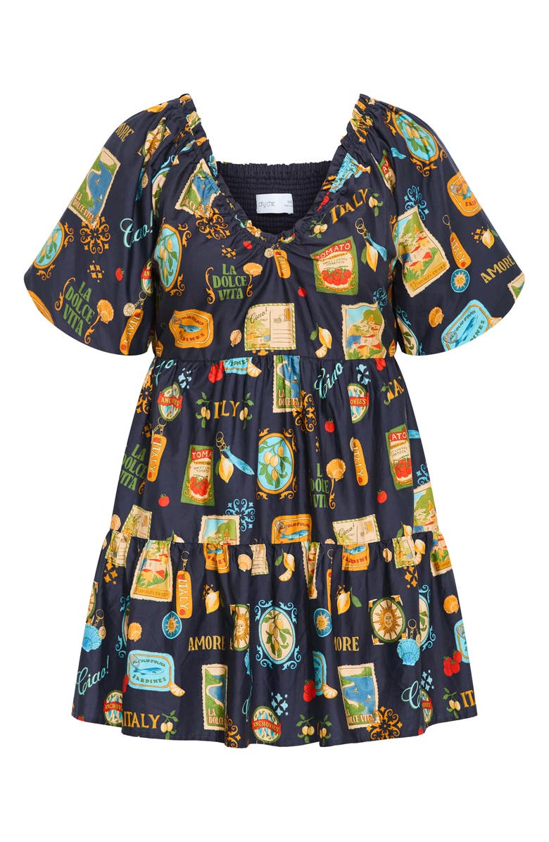 City Chic Fantasy Amalfi Print Tiered Minidress, Alternate, color, Navy La Dolce