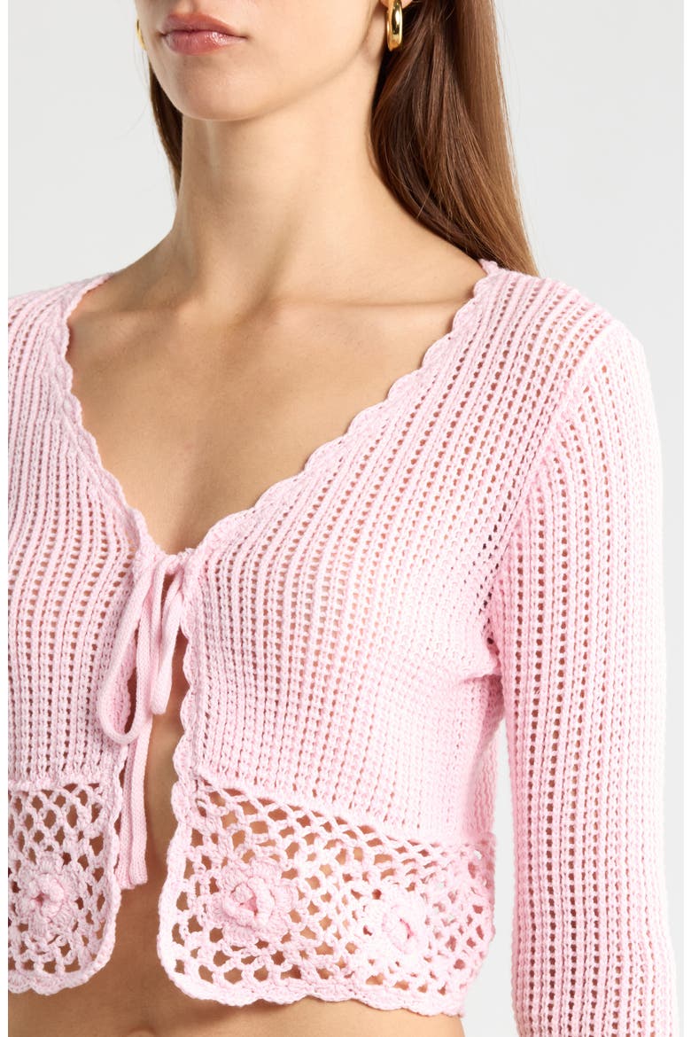 Crochet Detail Tie Front Sweater, Alternate, color, LIGHT PINK