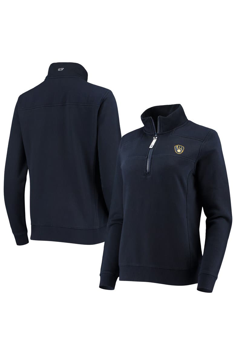 Women's Vineyard Vines Navy Milwaukee Brewers Shep Shirt Quarter-Zip Sweatshirt, Main, color, Navy