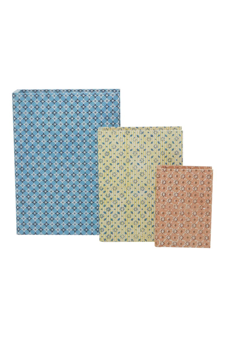 Set of 3 Vintage Canvas Decorative Keepsake Boxes, Main, color, BLUE MULTI COLORED