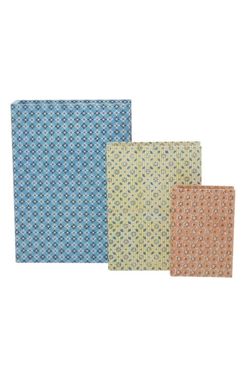 Set of 3 Vintage Canvas Decorative Keepsake Boxes