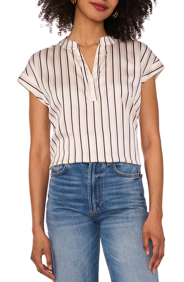 Vince Camuto Stripe V-Neck Top, Main, color, New Ivory