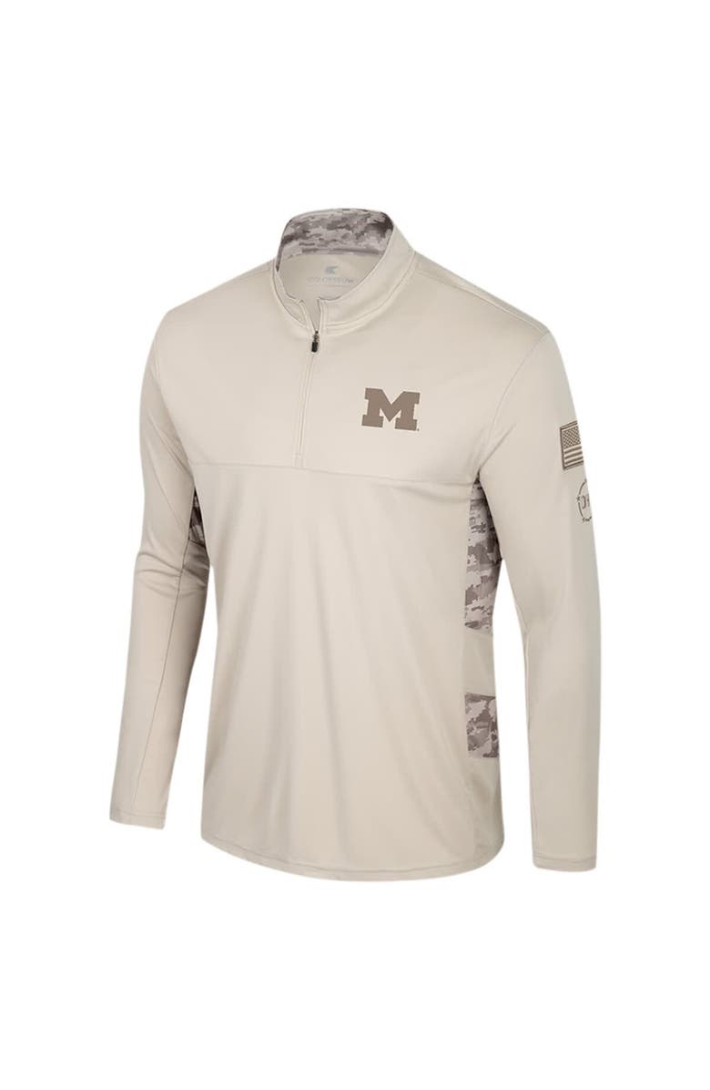 COLOSSEUM Men's Colosseum Natural Michigan Wolverines OHT Military Appreciation Quarter-Zip Jacket, Alternate, color, Natural