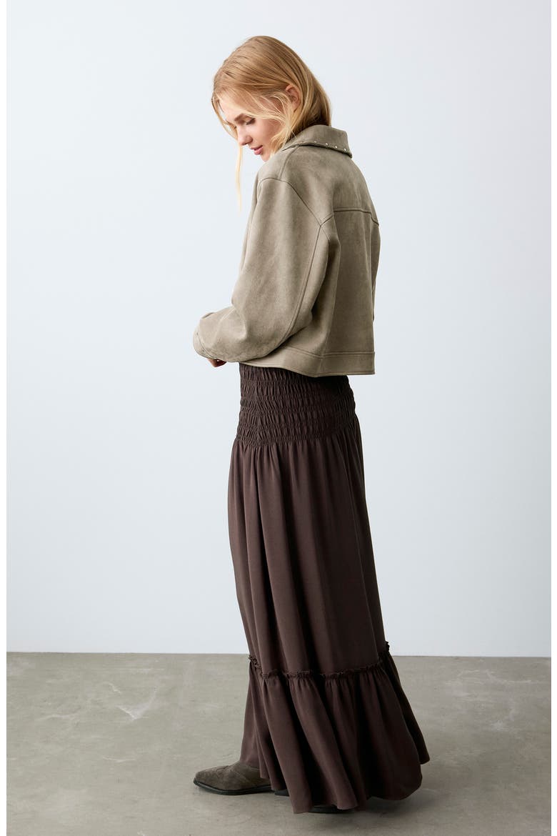 Ruched Panel Skirt, Alternate, color, BROWN