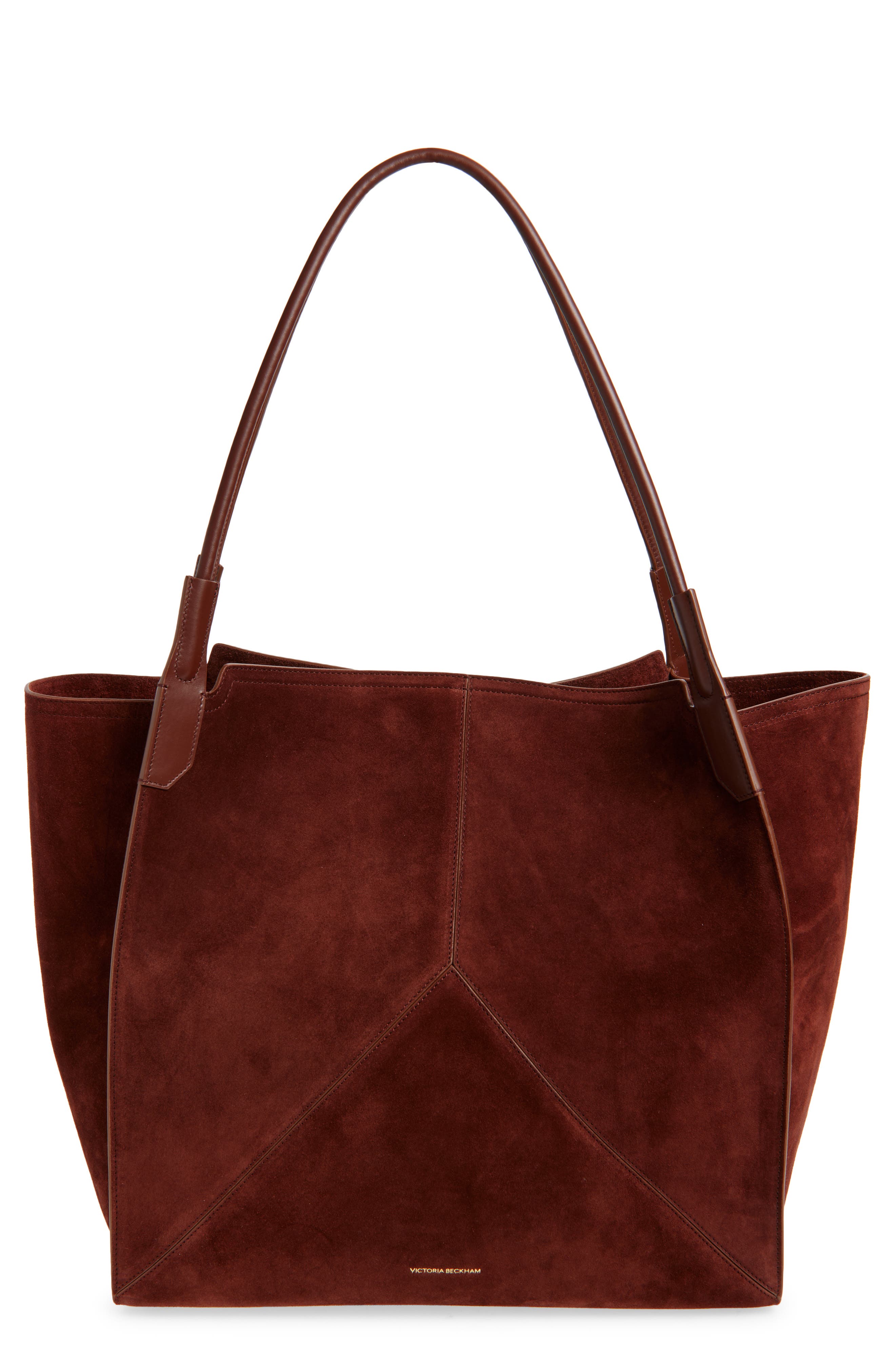 Victoria Beckham Victoria Sue Suede Tote, Main, color, Dark Brown