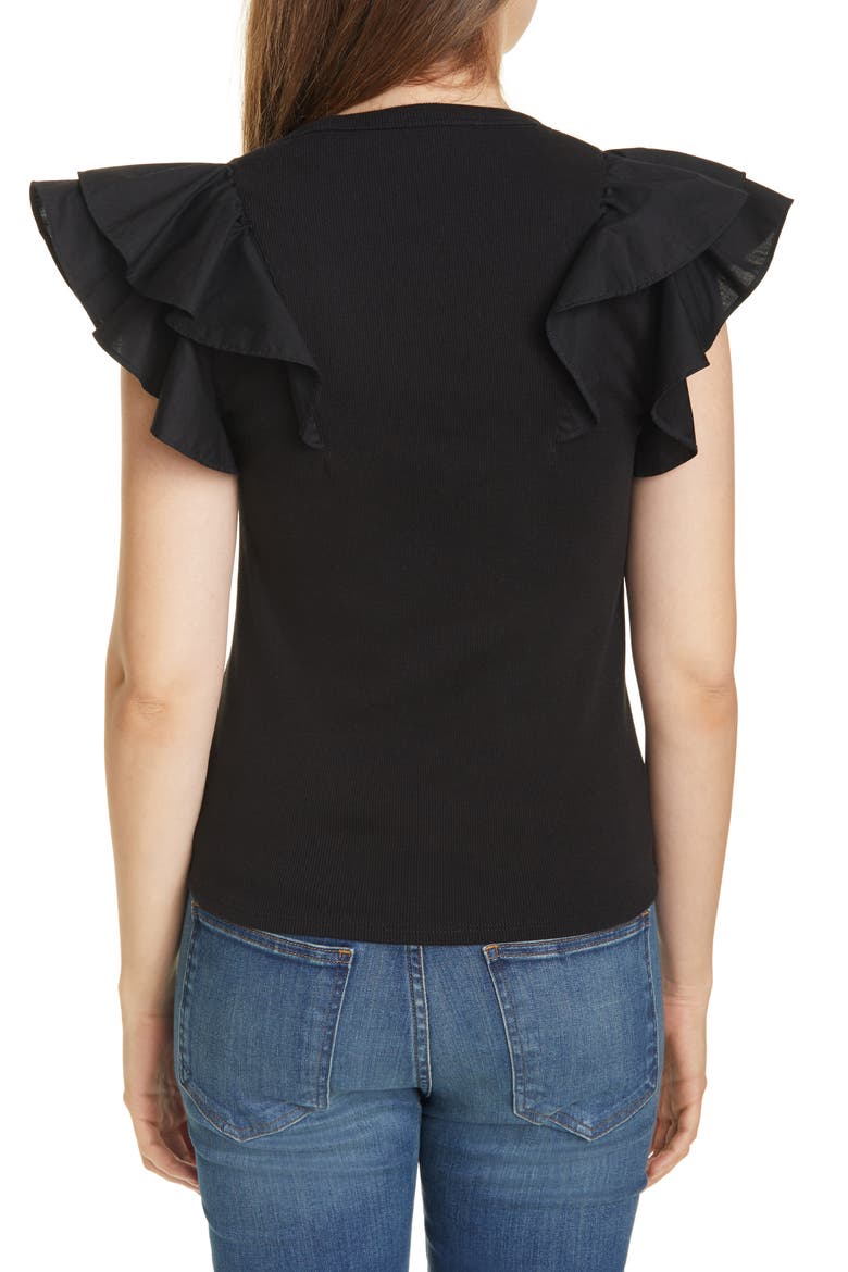 Cathie Ruffle Rib Top, Alternate, color, BLACK