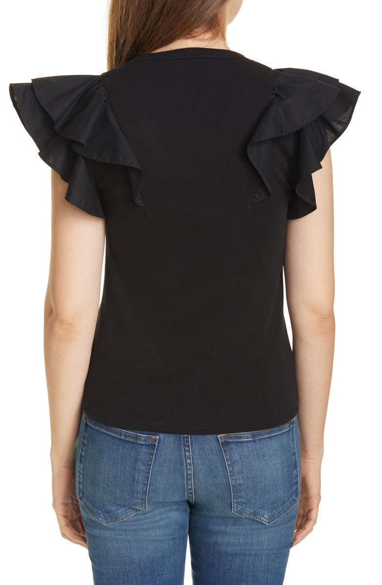 Veronica Beard Cathie Ruffle Rib Top, Alternate, color, 
