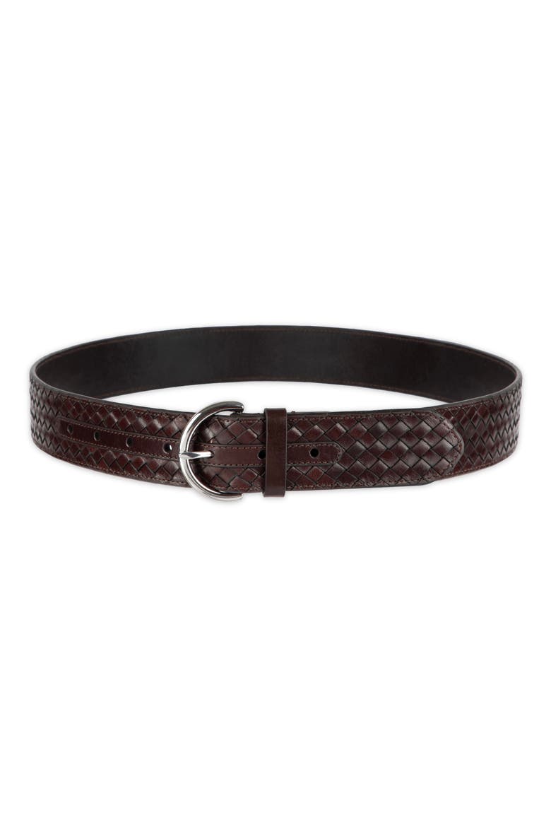 Woven Leather Belt, Alternate, color, DARK BROWN