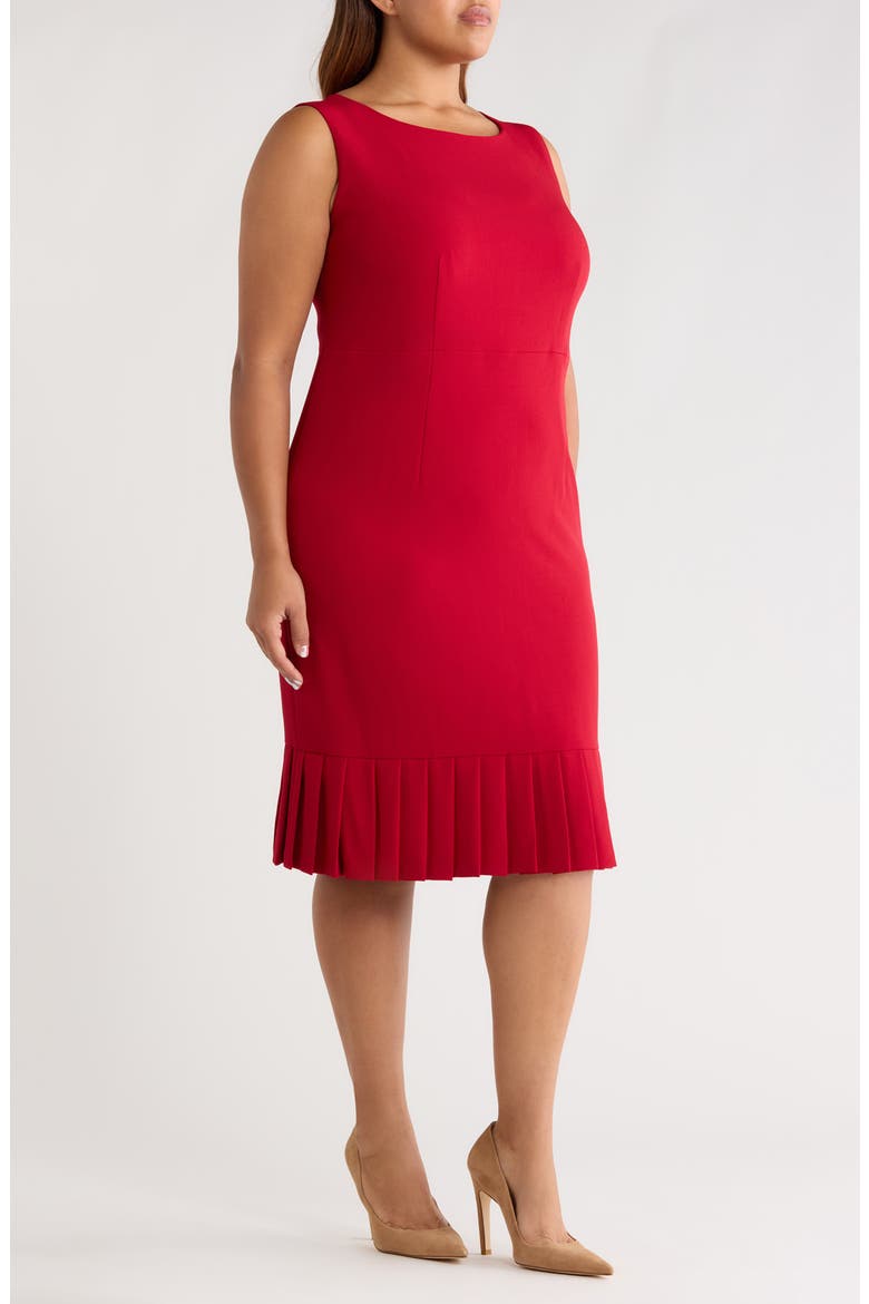 Pleated Sleeveless Sheath Dress, Alternate, color, FIRE RED