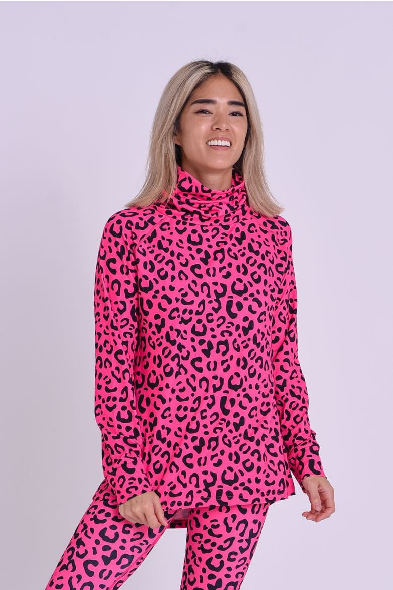 High Neck Baselayer Top - Hotel California Pink Leopard Women's, Main, color, multi-colour