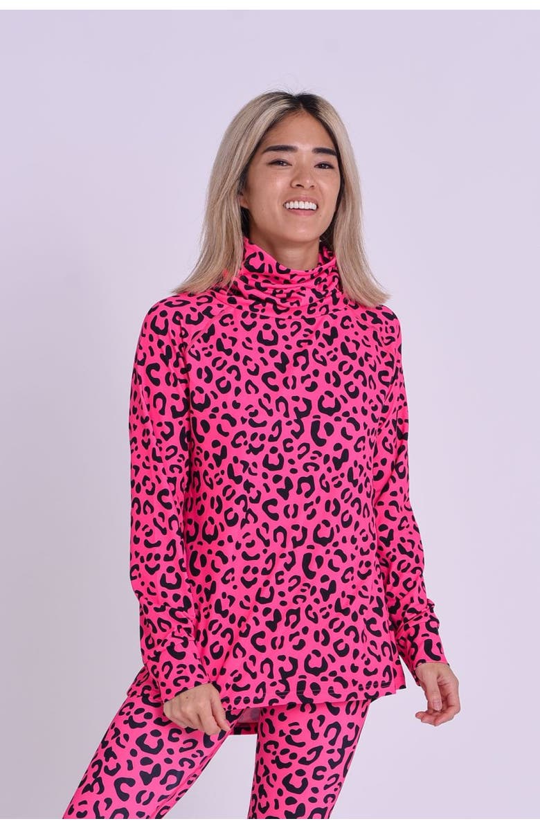 OOSC High Neck Baselayer Top - Hotel California Pink Leopard Women's, Main, color, Multi-Colour