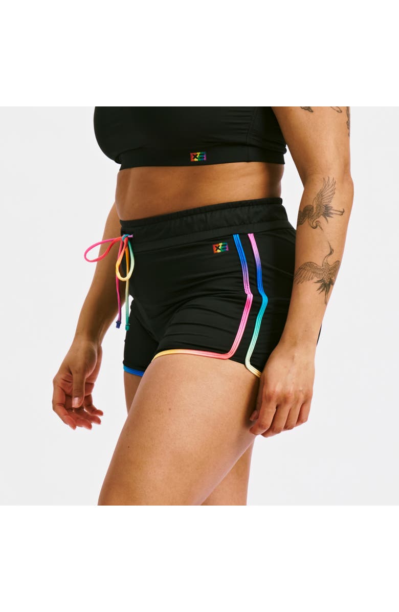 TomboyX High Waisted Swim Boy Short, Alternate, color, Black Rainbow Ombre