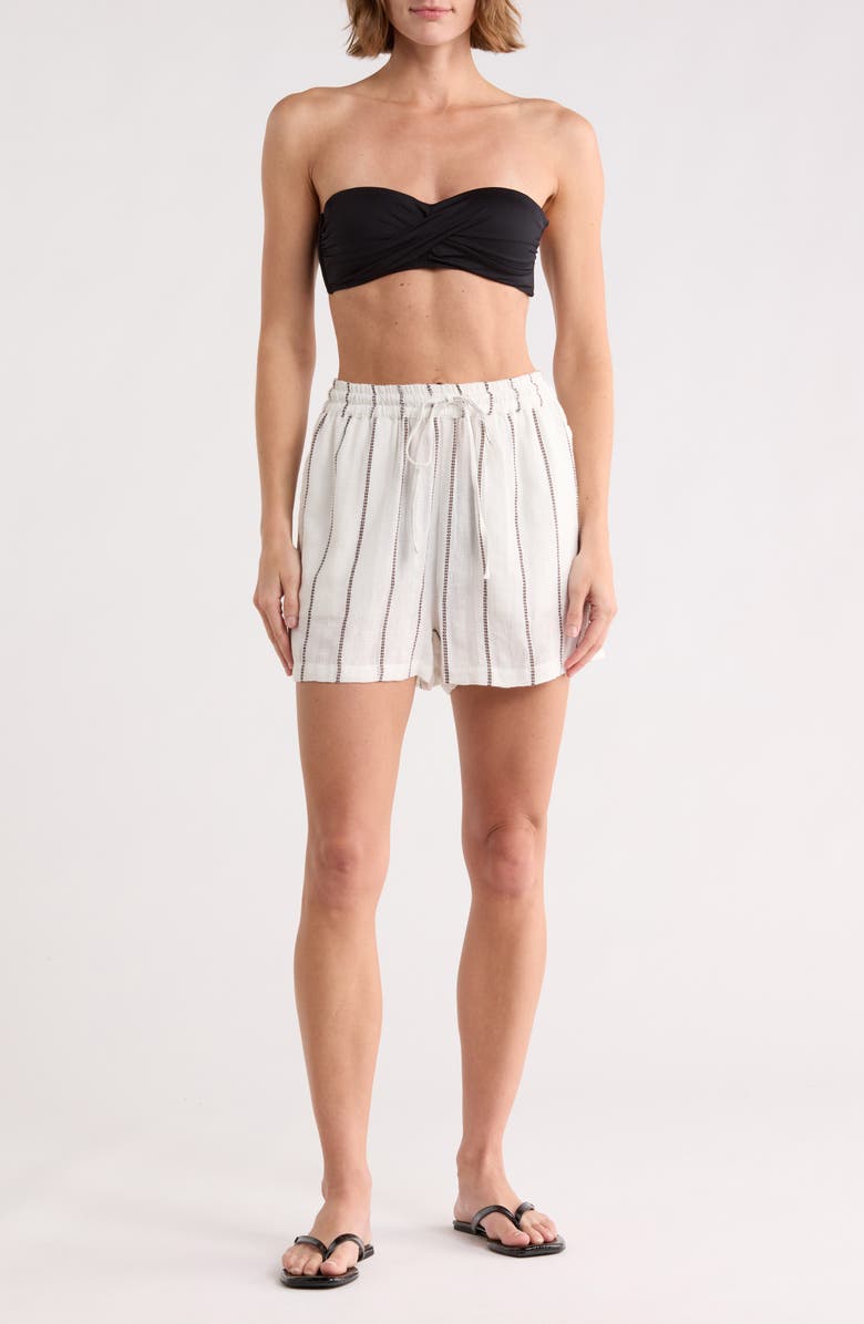 Elan Stripe Drawstring Cover-Up Shorts, Main, color, White/ Brown Stripe