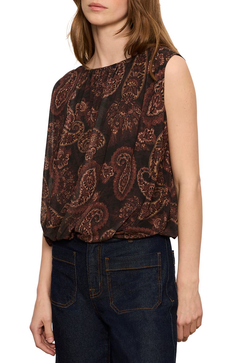 Clover Mesh Bubble Sleeveless Top, Alternate, color, COCOA BROWN PAISLEY