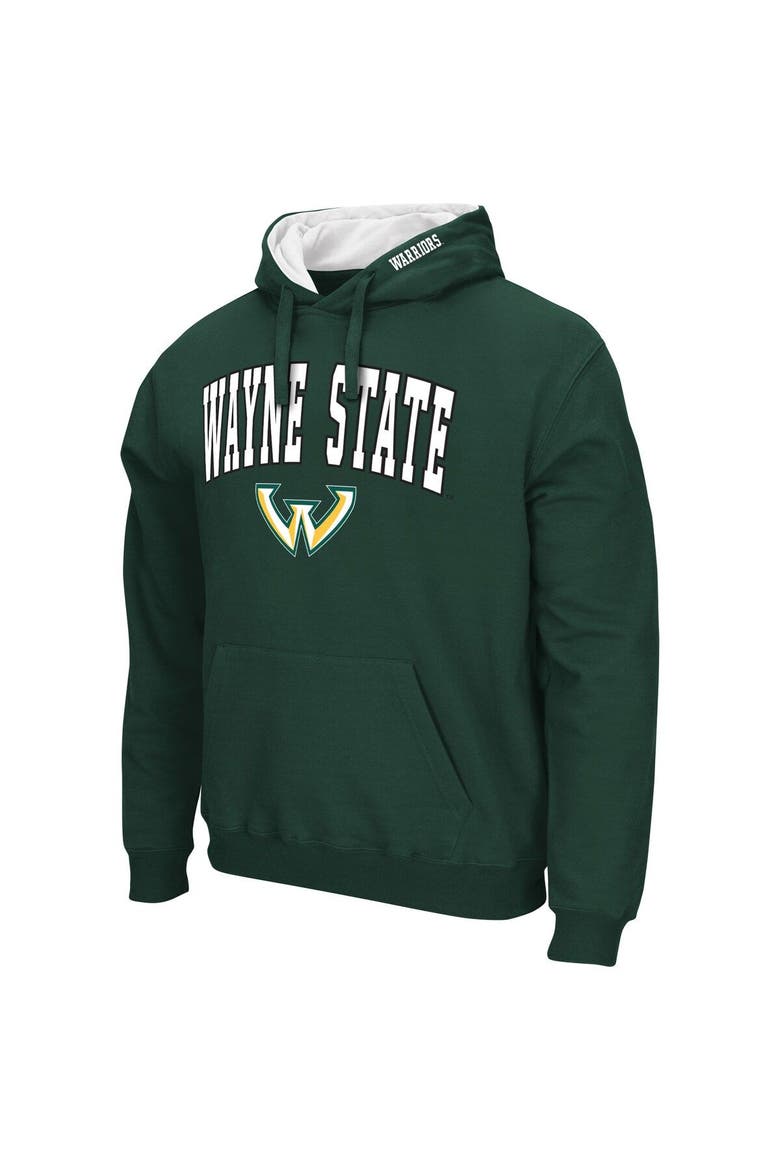 Men's Colosseum Green Wayne State Warriors Arch & Logo 3.0 Pullover Hoodie, Alternate, color, Green