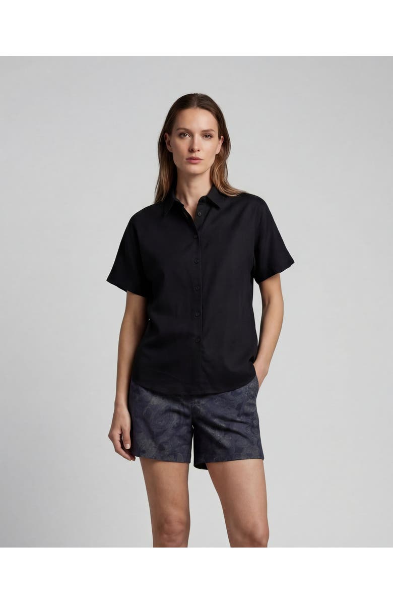 Lords of Harlech Womens Short Sleeve Linen Shirt, Main, color, Black