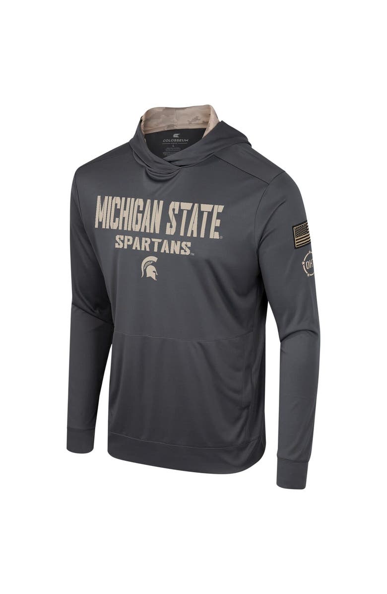COLOSSEUM Men's Colosseum Charcoal Michigan State Spartans OHT Military Appreciation Long Sleeve Hoodie T-Shirt, Alternate, color, Charcoal