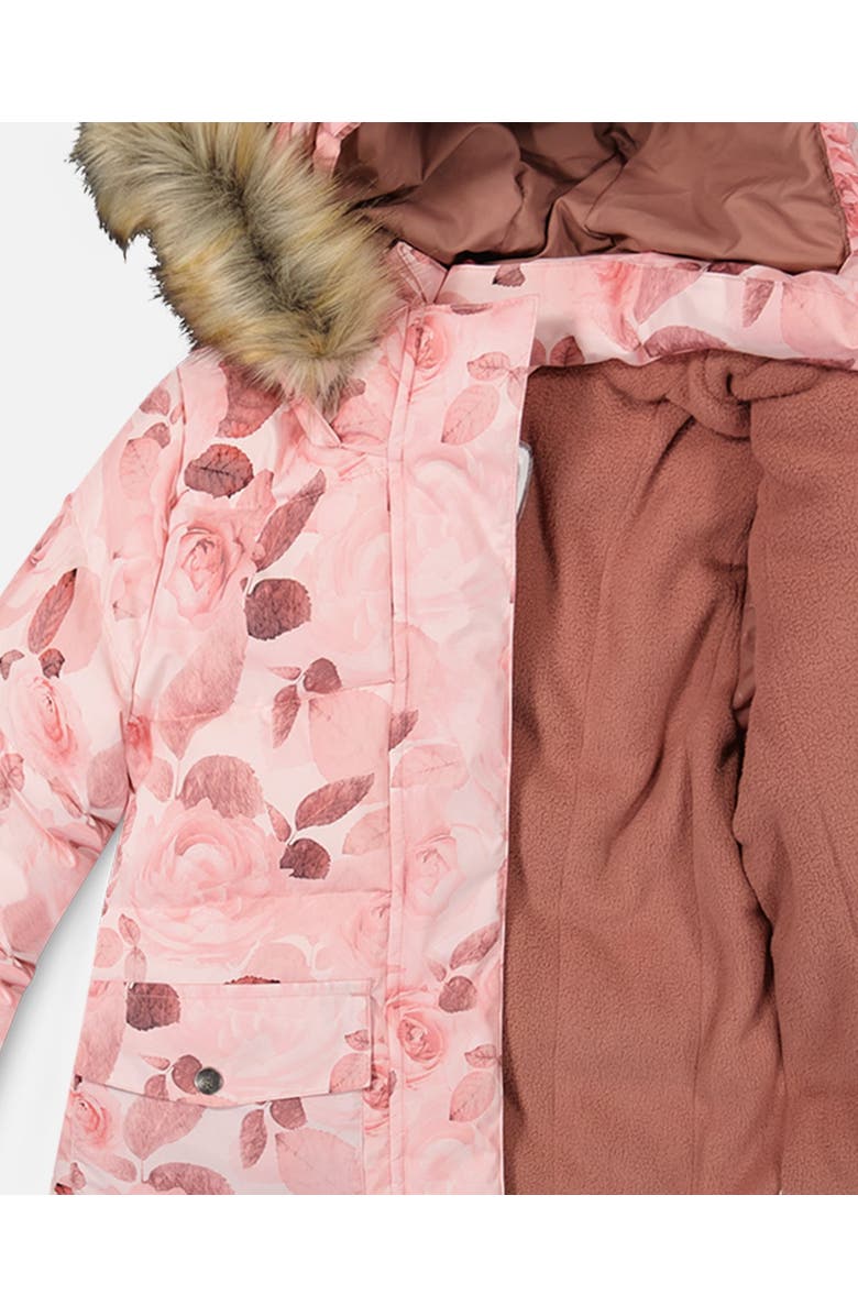 Deux par Deux Girl's Puffy Jacket Printed Rose Petals, Alternate, color, 