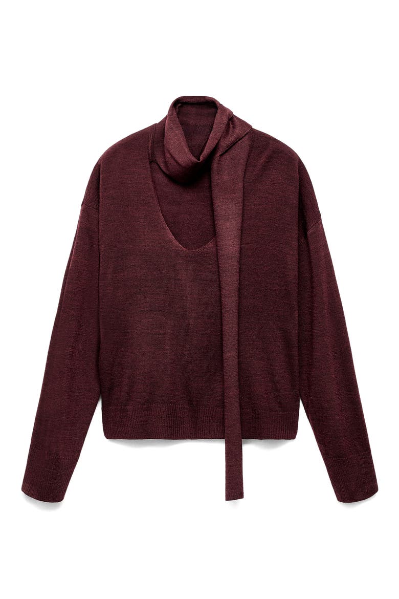 V-Neck Sweater with Scarf, Main, color, WINE